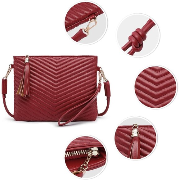 womens small crossbody strap handbag bag Dark Red - Picture 4 of 7